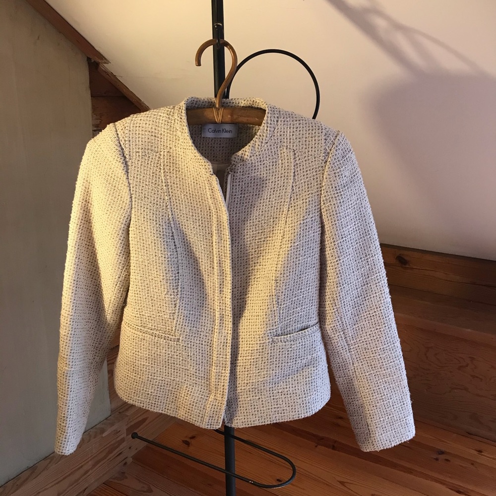 Calvin Klein Cream Yellow Metallic Weave Blazer, EUC, 6P